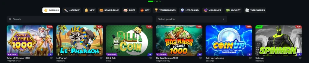 Lobby Entertainment categorieën